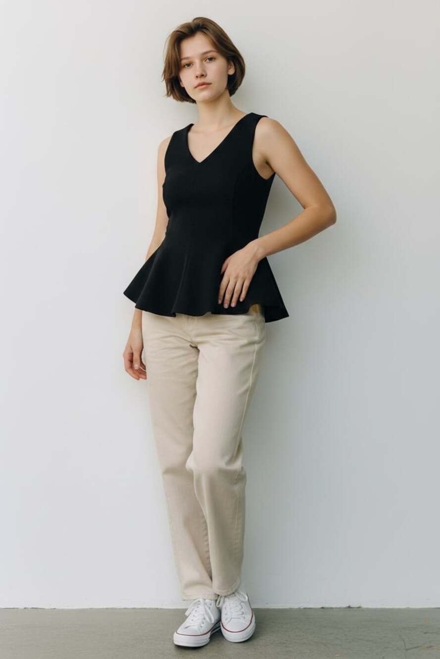 Zara Black Sleeveless V-Neck Peplum Knit Top Size M